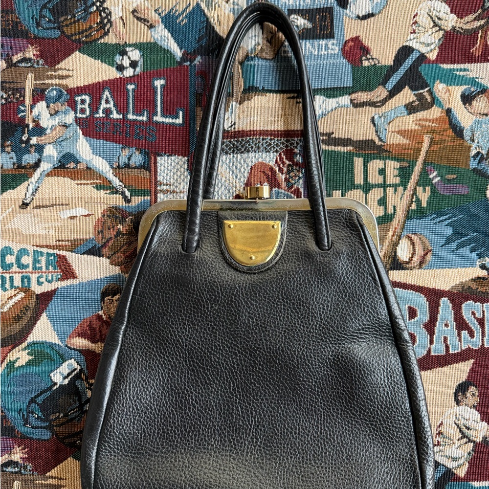 Vintage Sears Black Leather Small Handbag Purse